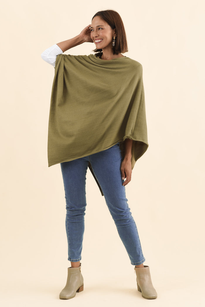 Amy Green Wool Blend Poncho,Brunette model,alt text|model:Cara