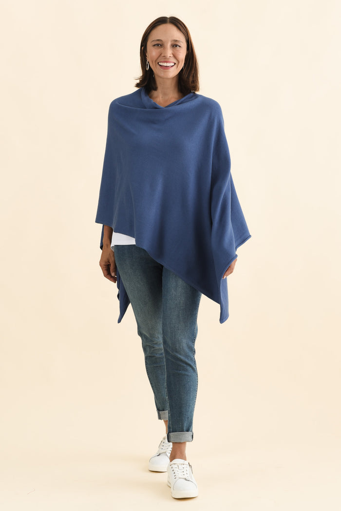 Amy Sea Blue Wool Blend Poncho