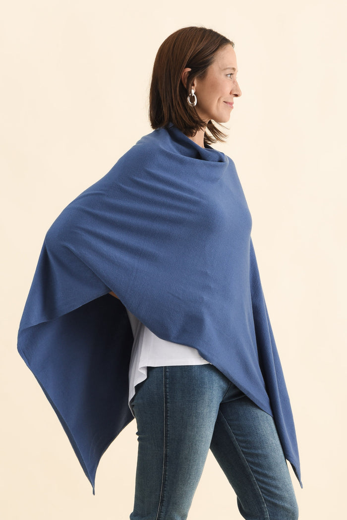 Amy Sea Blue Wool Blend Poncho
