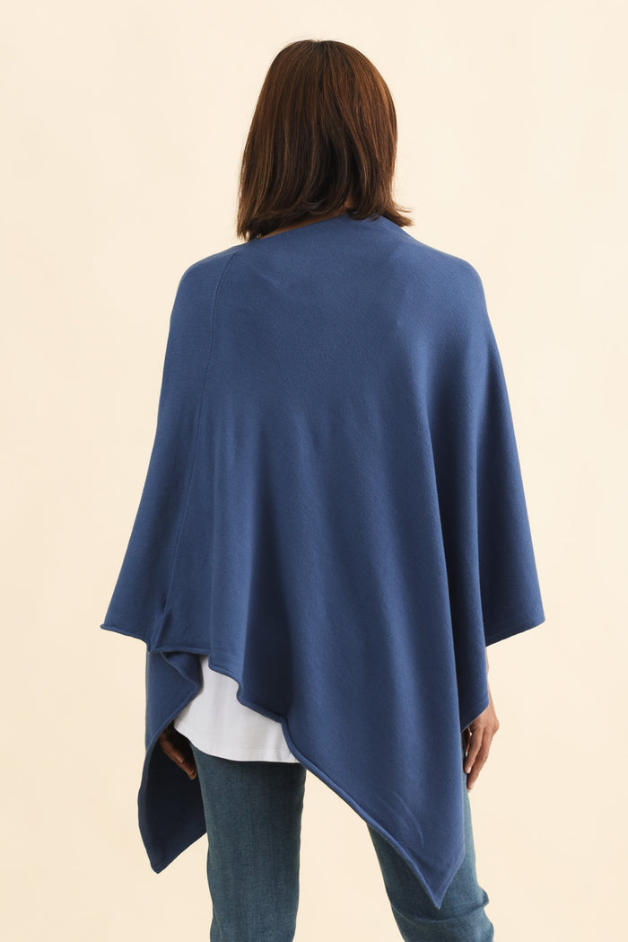 Amy Sea Blue Wool Blend Poncho
