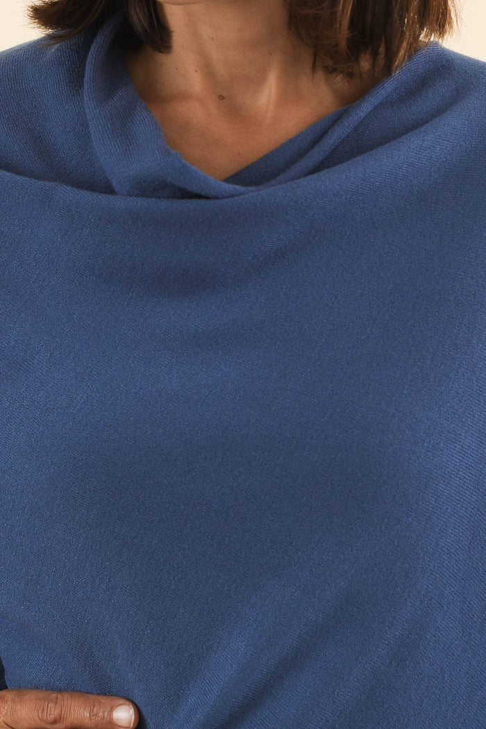Amy Sea Blue Wool Blend Poncho