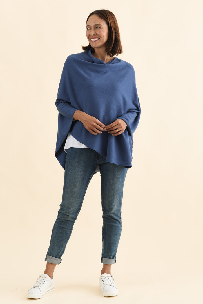 Amy Sea Blue Wool Blend Poncho