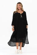 Analia Black Linen Kaftan,Blonde model,alt text|model:Mollie