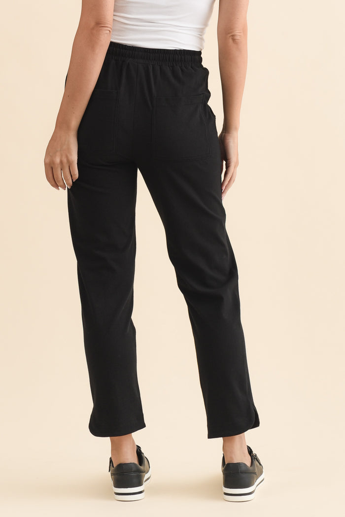 Angie Black Cotton Drawstring Pants,Brunette model,alt text|model:MJ