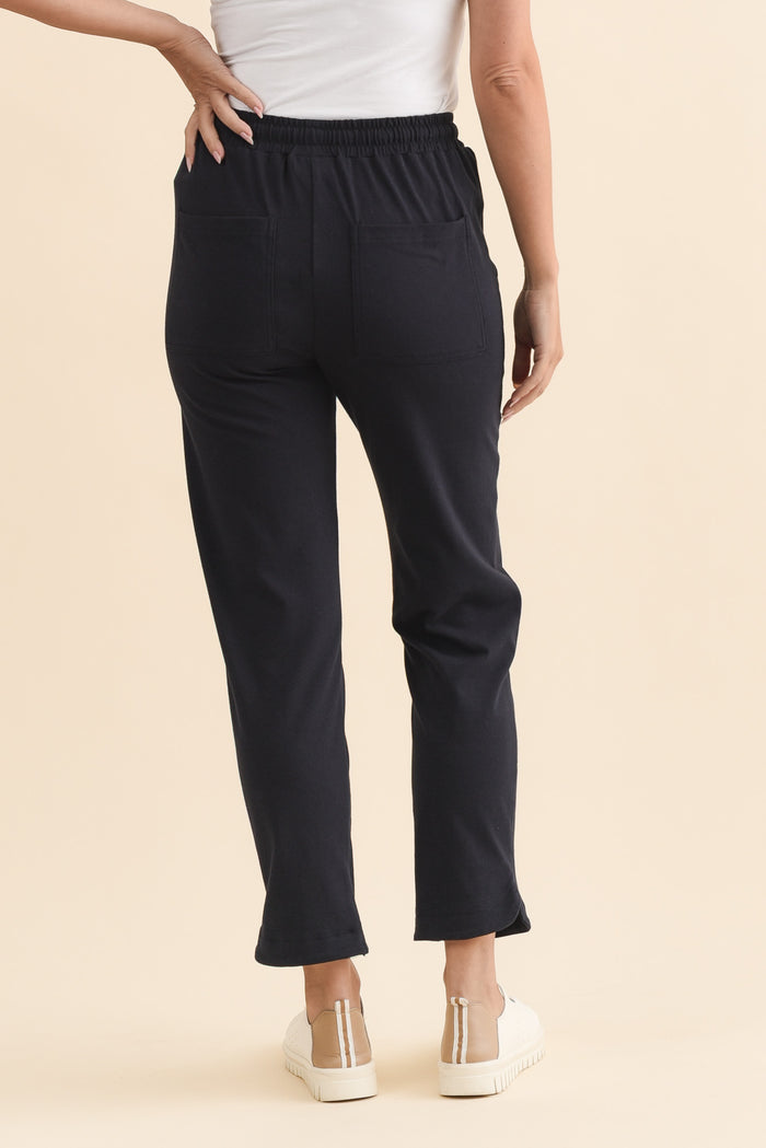 Angie Navy Cotton Drawstring Pants,Brunette model,alt text|model:MJ