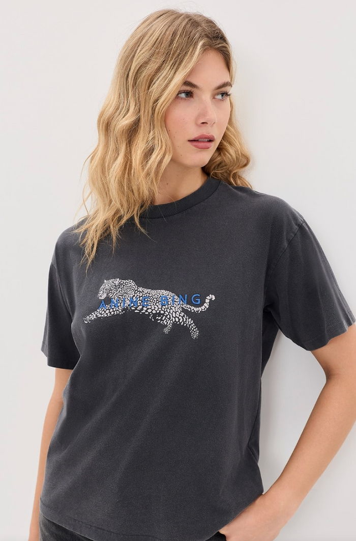 Anine Bing Cade Tee Leopard - Washed Black