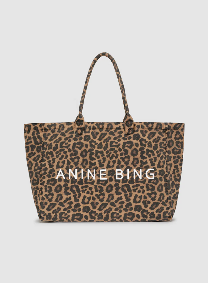 Anine Bing Leo Canvas Tote - Black and Brown Leopard