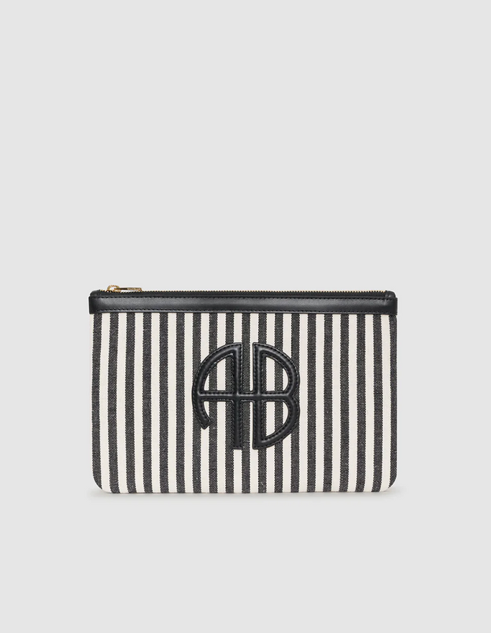 Anine Bing Lili Pouch - White and Black Stripe