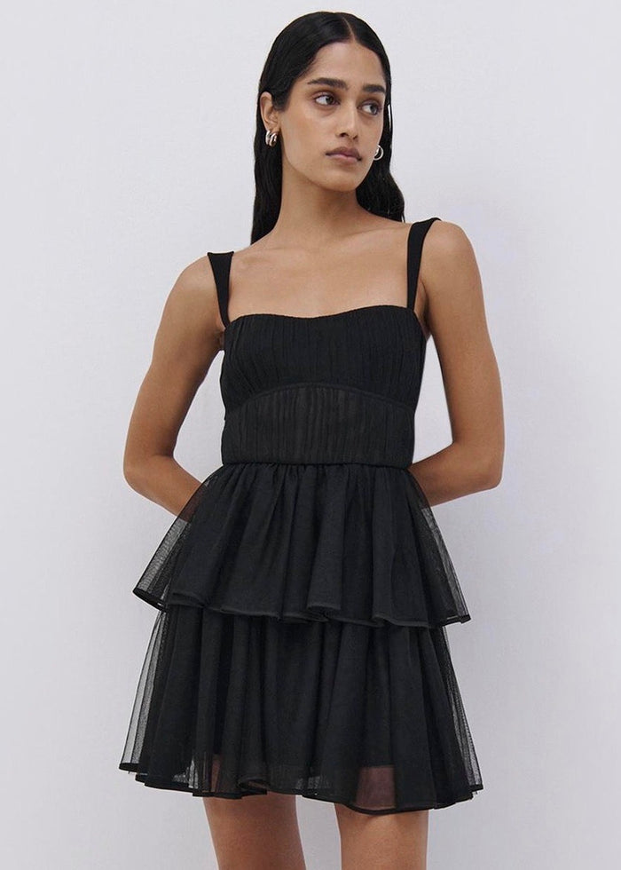 Annabella Tulle Plisse Mini Dress (Black)