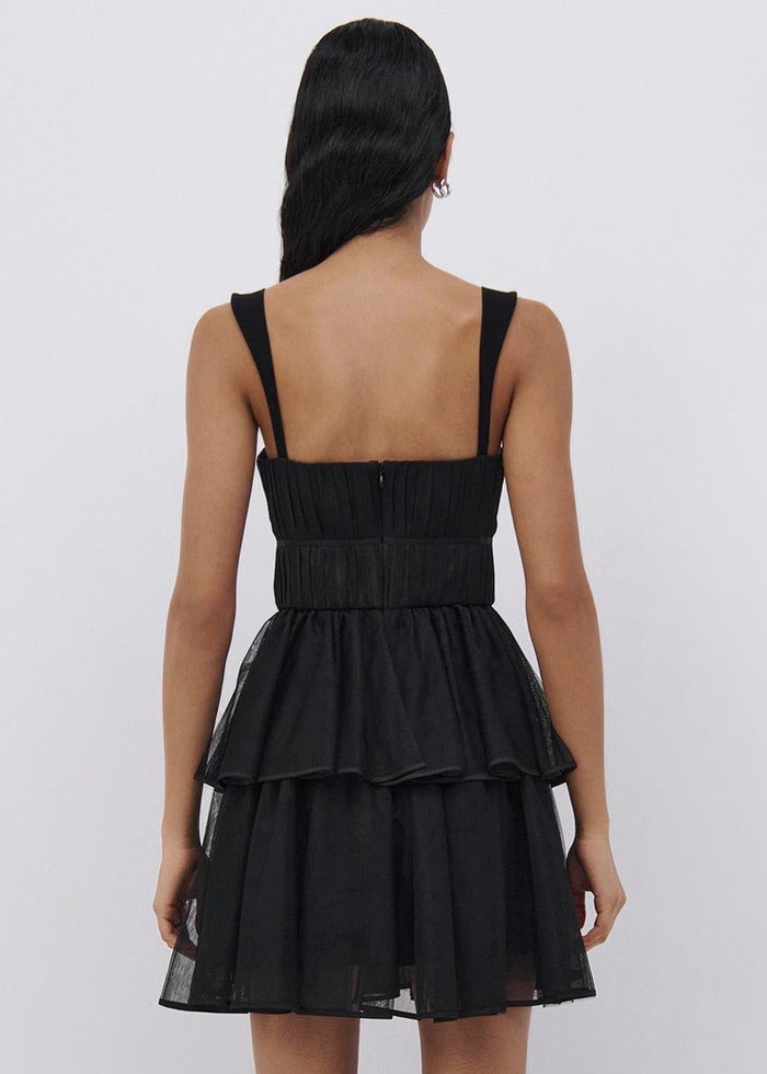 Annabella Tulle Plisse Mini Dress (Black)
