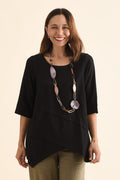 Anya Black Linen Cotton Top,Front,Brunette model,alt text|model:Cara