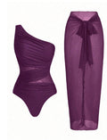 Aqua Twist One Shoulder Swimsuit Set - Purple