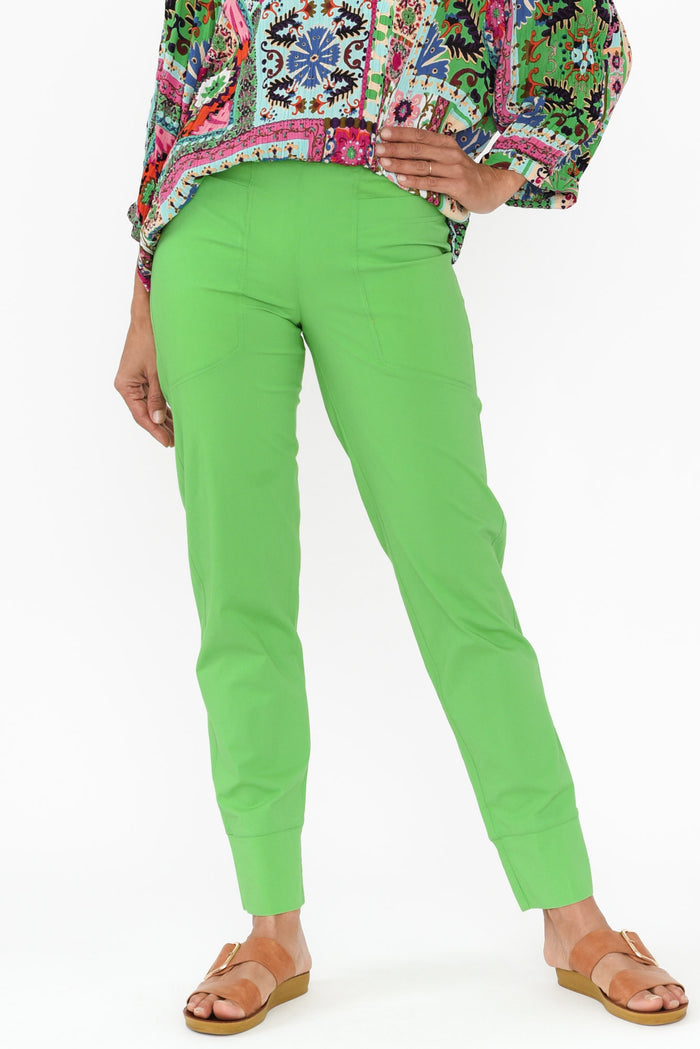 Ashton Green Cotton Stretch Pants,Brunette model,alt text|model:Cara