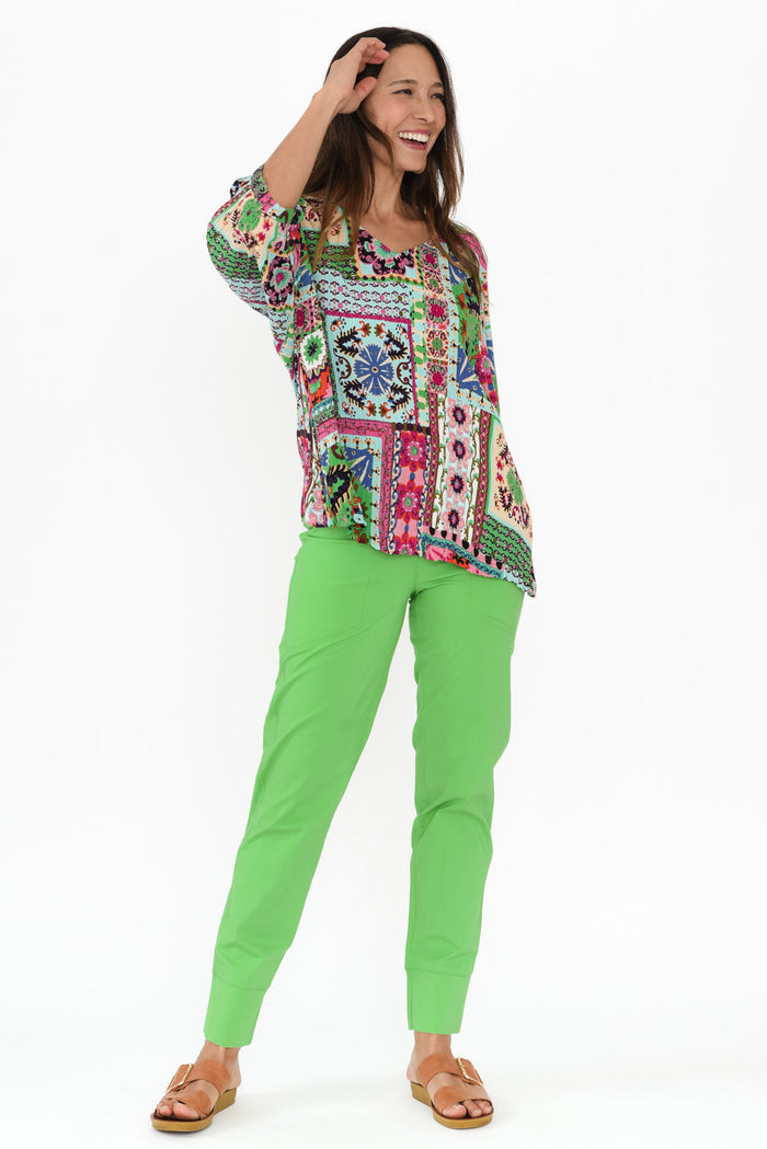 Ashton Green Cotton Stretch Pants,Brunette model,alt text|model:Cara