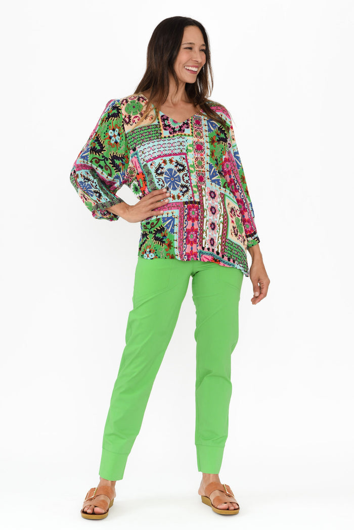 Ashton Green Cotton Stretch Pants,Brunette model,alt text|model:Cara