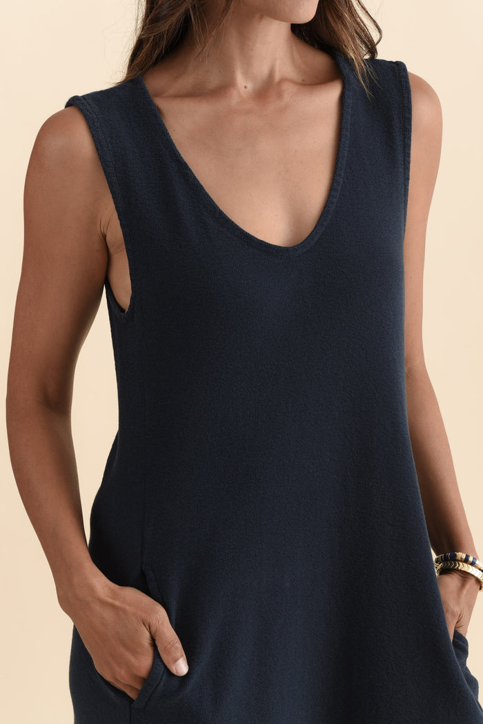 Aspen Navy Pocket Sleeveless Dress,Brunette model,alt text|model:Cara