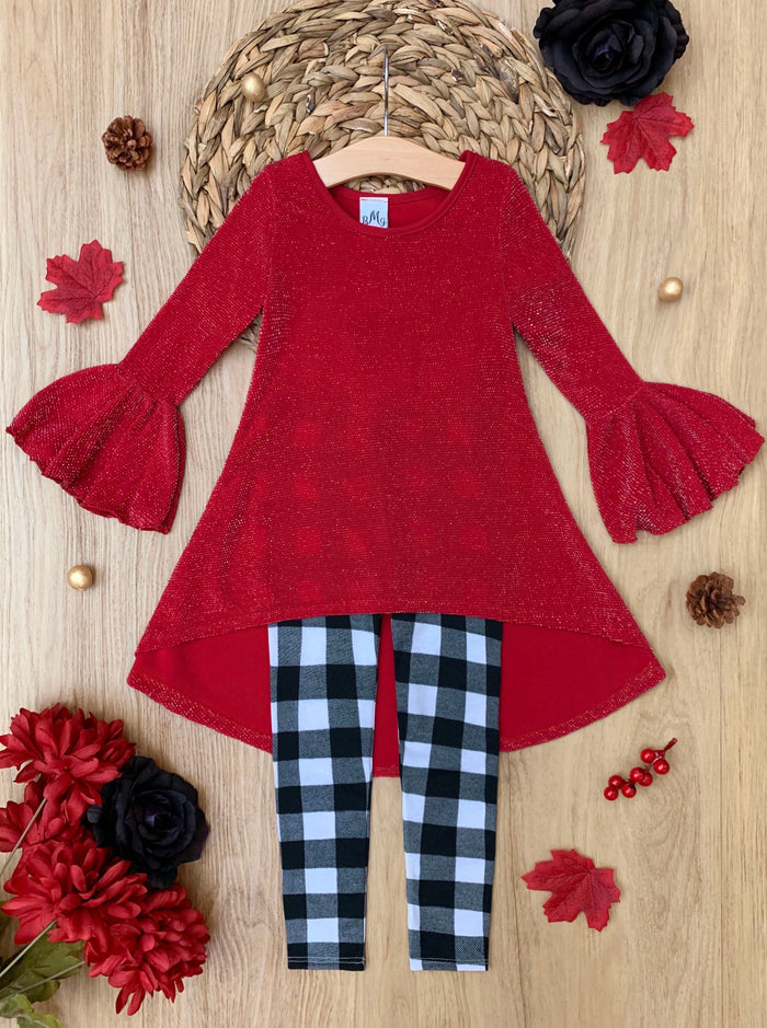 Mia Belle Girls Red Tunic & Checkered Leggings | Tunic & Legging Set