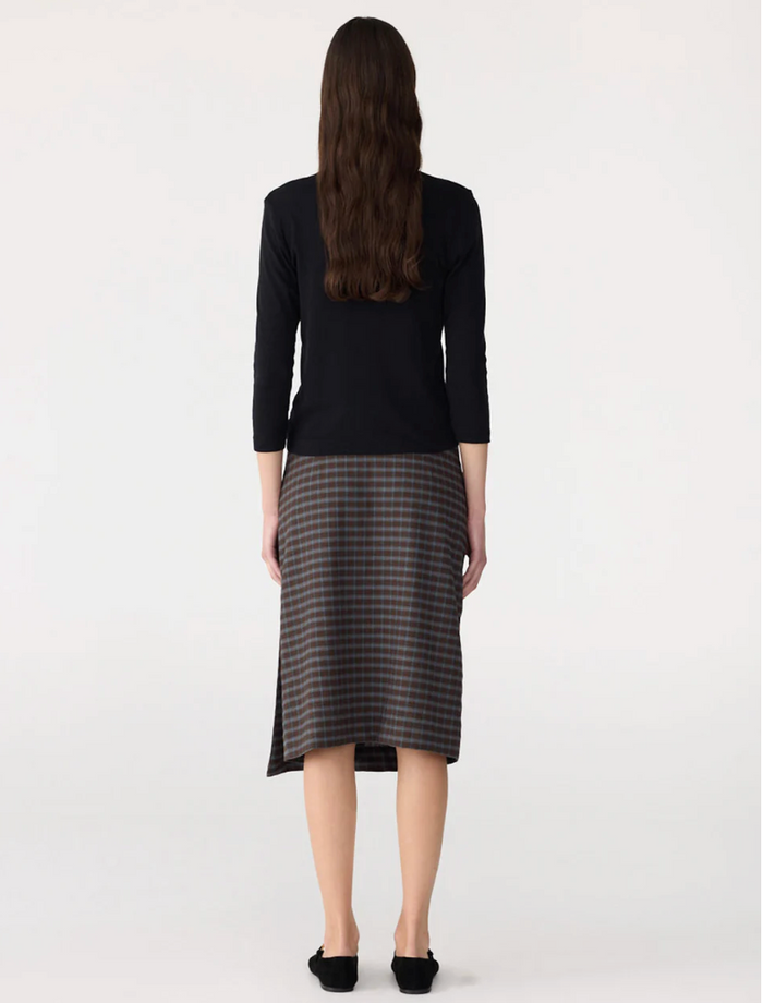 Bassike Check Asymmetric Wrap Skirt - Dark Brown/Pale Blue Check