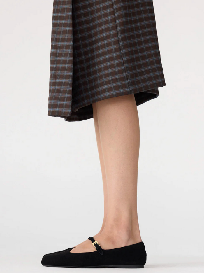 Bassike Check Asymmetric Wrap Skirt - Dark Brown/Pale Blue Check