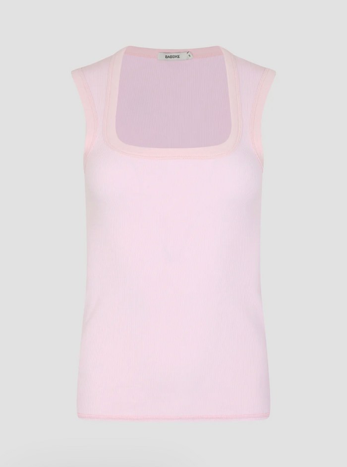 Bassike Low Scooped Rib Tank - Powder pink