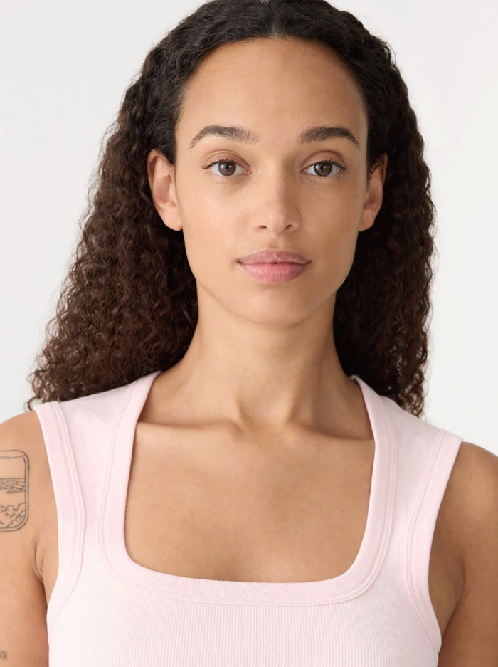 Bassike Low Scooped Rib Tank - Powder pink