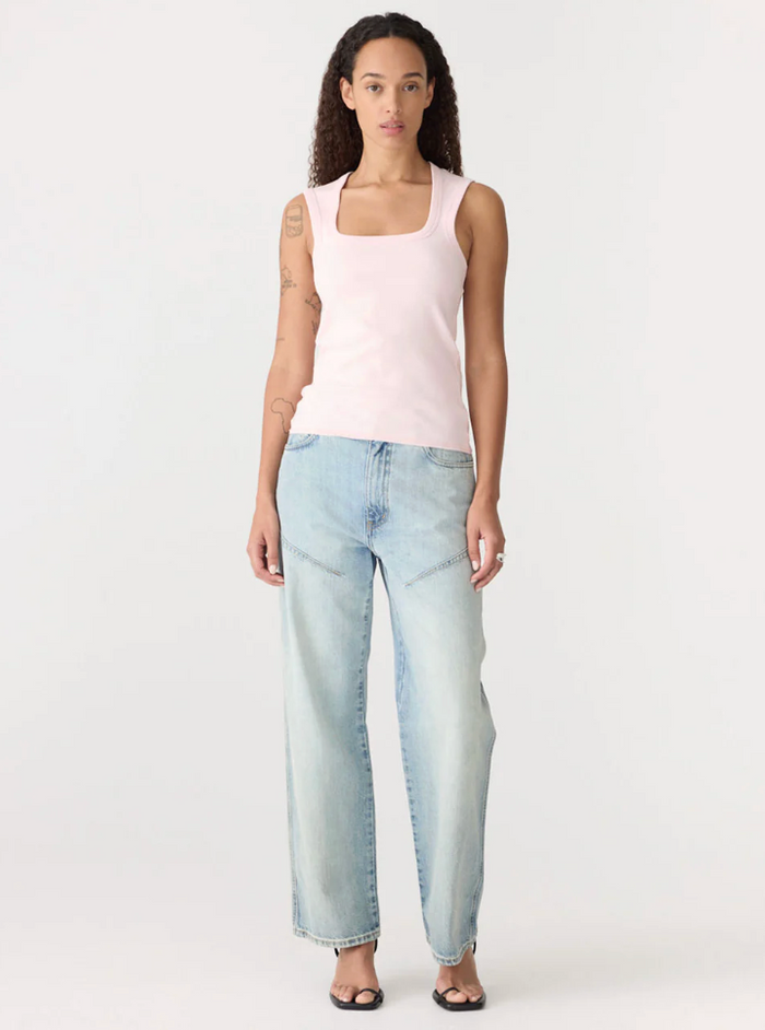 Bassike Low Scooped Rib Tank - Powder pink