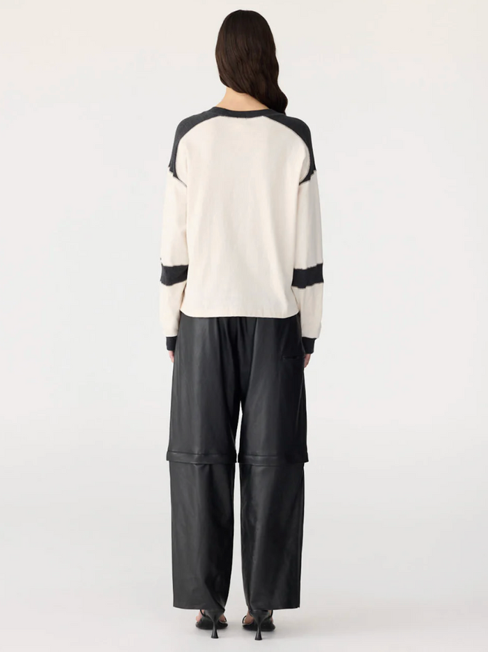 Bassike L/S Slouch Panelled T-Shirt - Ecru/Charcoal Marl
