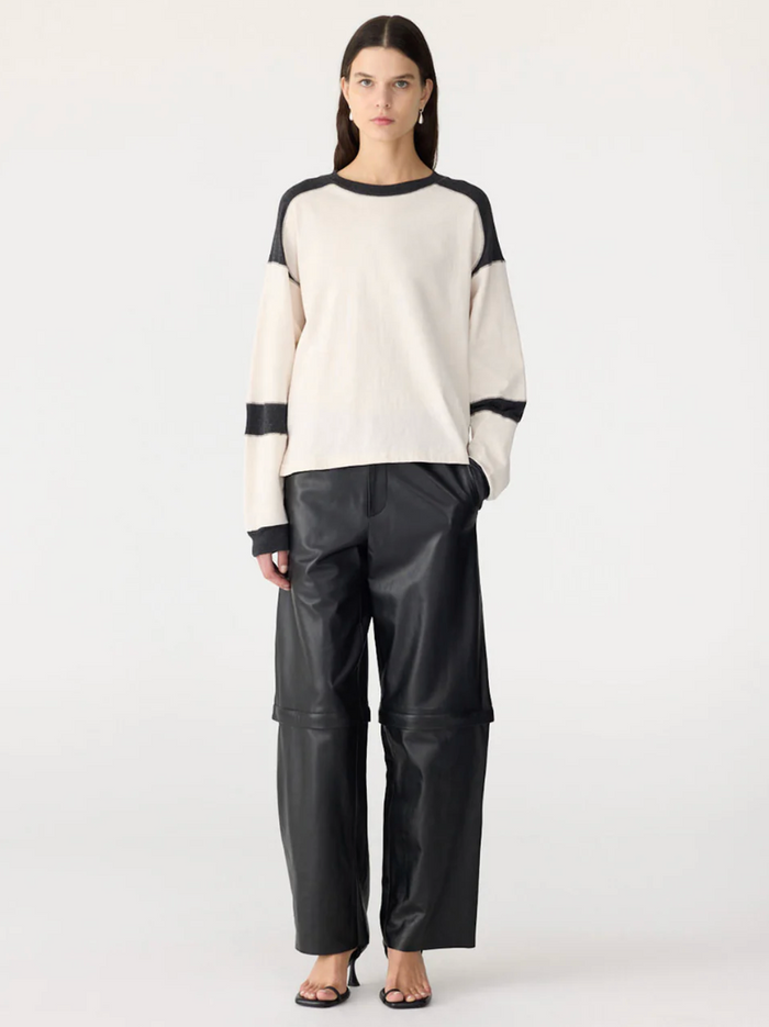 Bassike L/S Slouch Panelled T-Shirt - Ecru/Charcoal Marl
