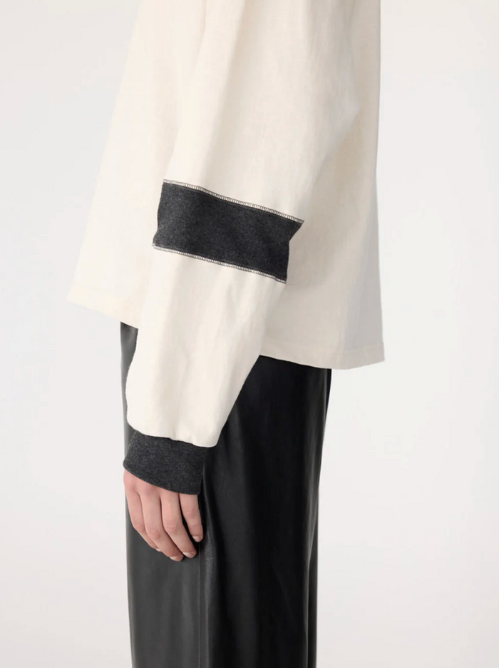 Bassike L/S Slouch Panelled T-Shirt - Ecru/Charcoal Marl