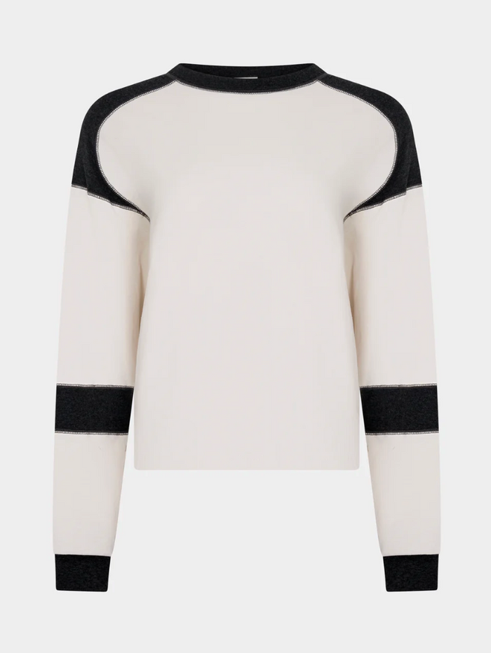 Bassike L/S Slouch Panelled T-Shirt - Ecru/Charcoal Marl