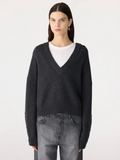 Bassike Sleeve Detail V Neck Knit - Dark Charcoal