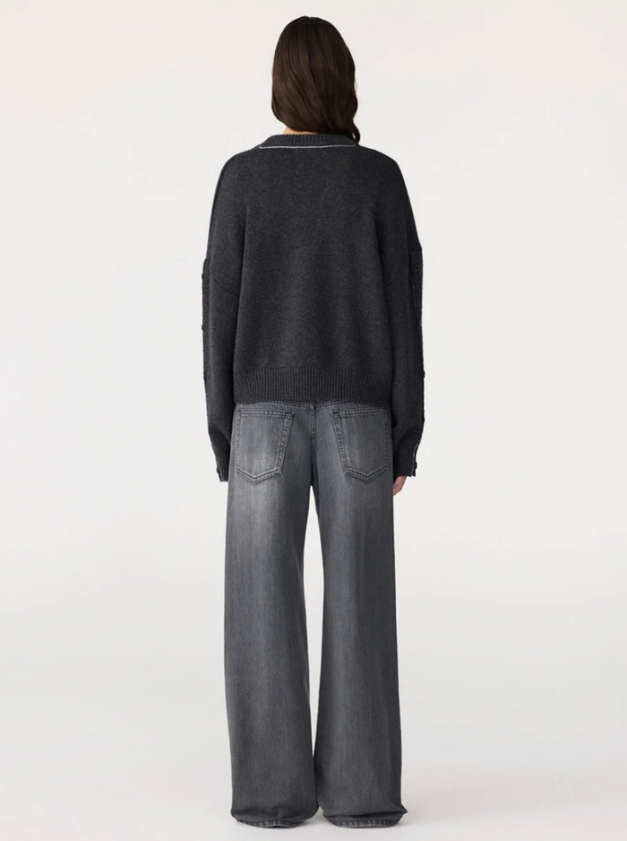 Bassike Sleeve Detail V Neck Knit - Dark Charcoal