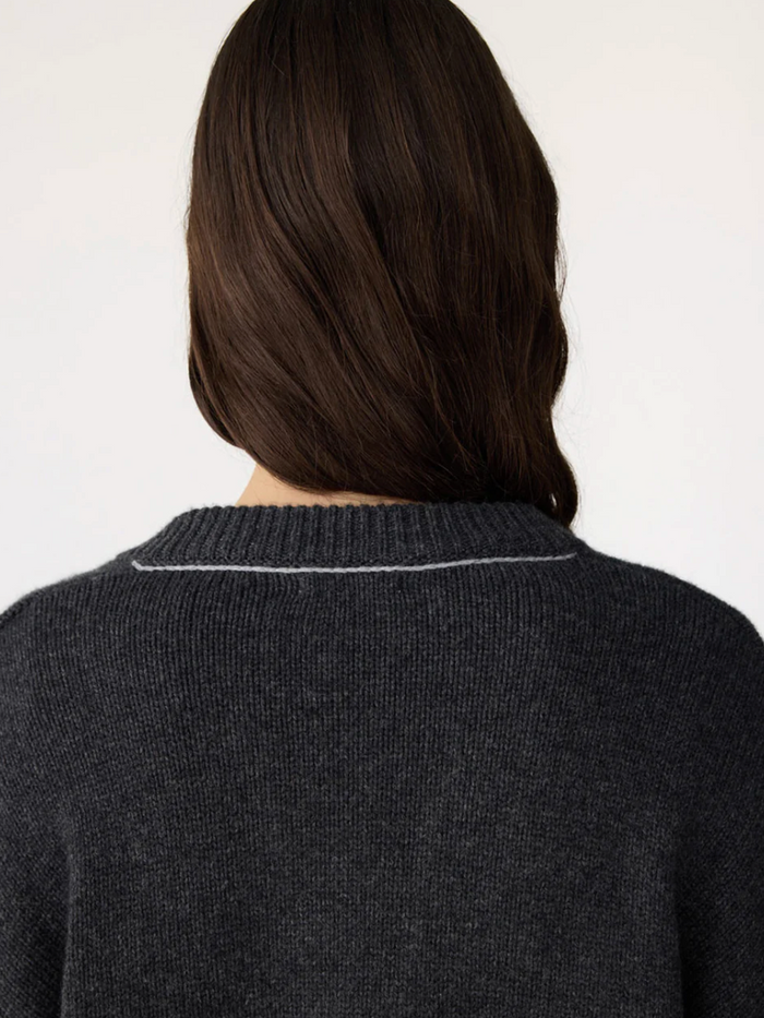 Bassike Sleeve Detail V Neck Knit - Dark Charcoal