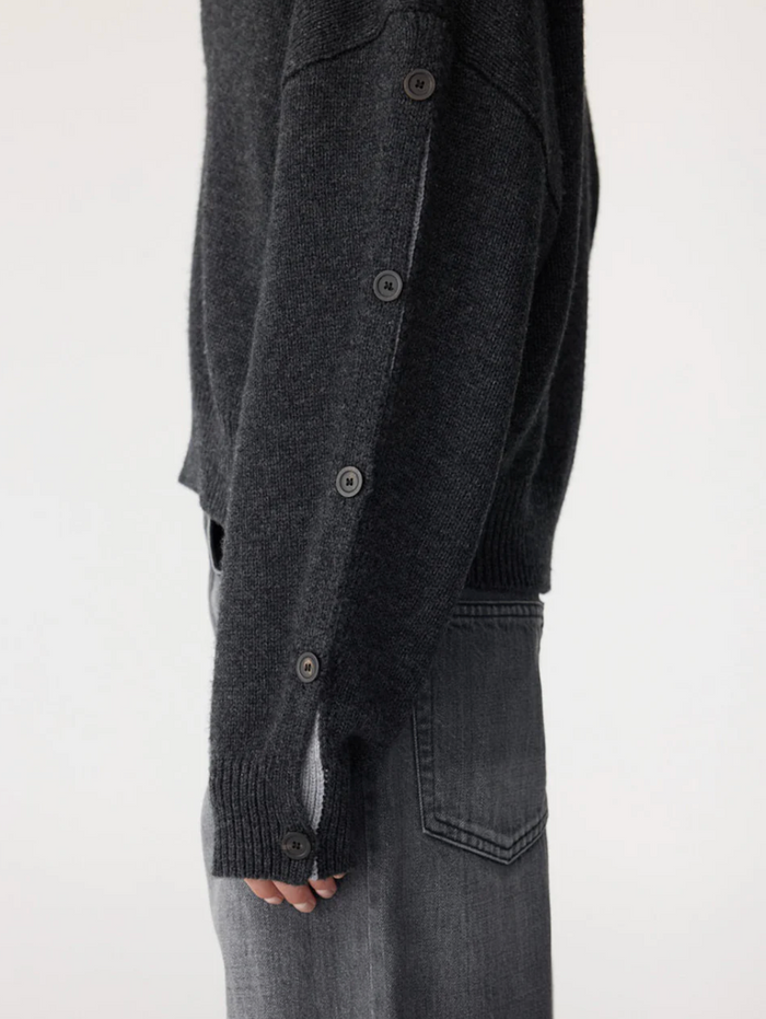 Bassike Sleeve Detail V Neck Knit - Dark Charcoal