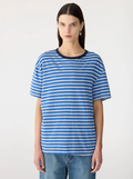 Bassike Stripe Boyfriend T-Shirt - Cobalt/Greymarl/Ink