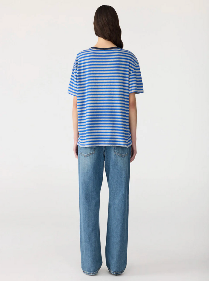 Bassike Stripe Boyfriend T-Shirt - Cobalt/Greymarl/Ink