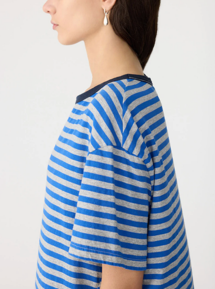Bassike Stripe Boyfriend T-Shirt - Cobalt/Greymarl/Ink