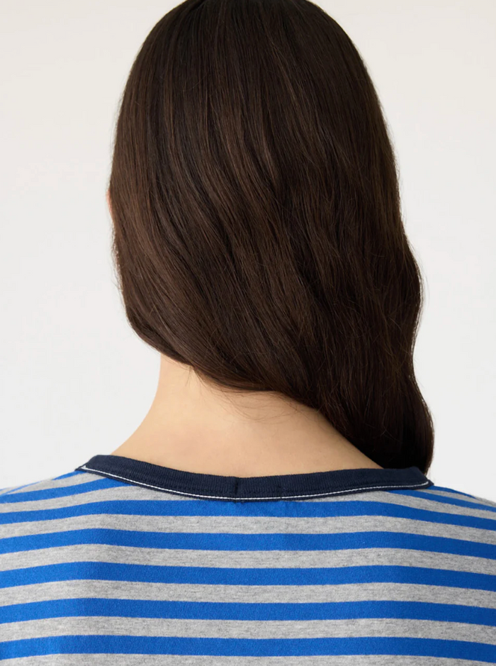 Bassike Stripe Boyfriend T-Shirt - Cobalt/Greymarl/Ink
