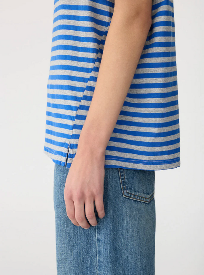 Bassike Stripe Boyfriend T-Shirt - Cobalt/Greymarl/Ink