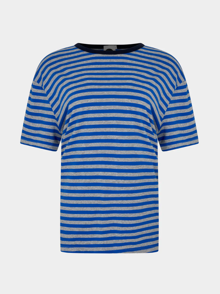 Bassike Stripe Boyfriend T-Shirt - Cobalt/Greymarl/Ink