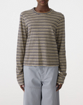 Bassike Stripe Slim L/S T-Shirt - Navy/Citrus/White