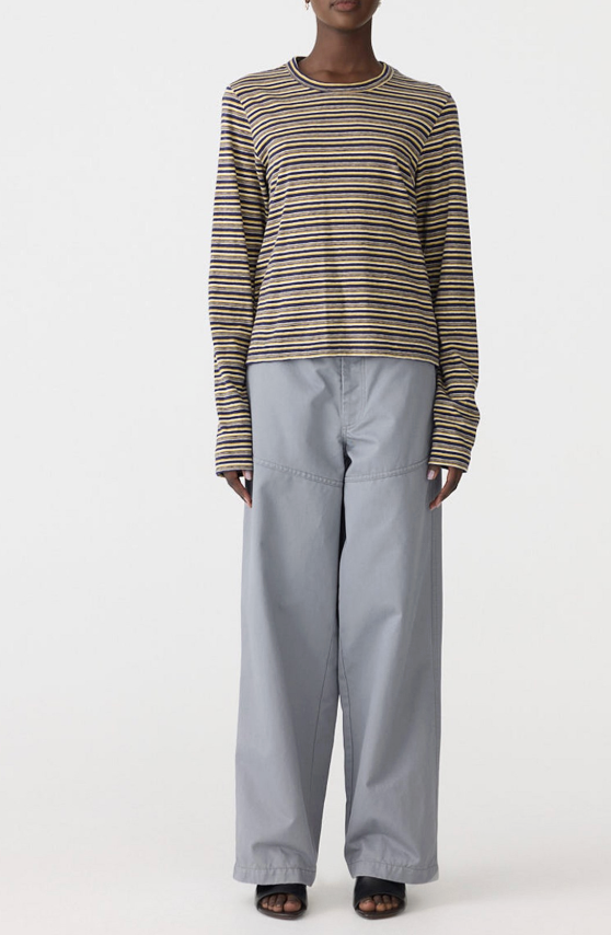 Bassike Stripe Slim L/S T-Shirt - Navy/Citrus/White