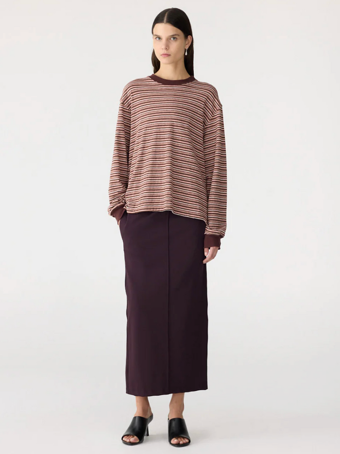 Bassike Stripe Slouch L/S T-Shirt - Pink/Orange/Plum