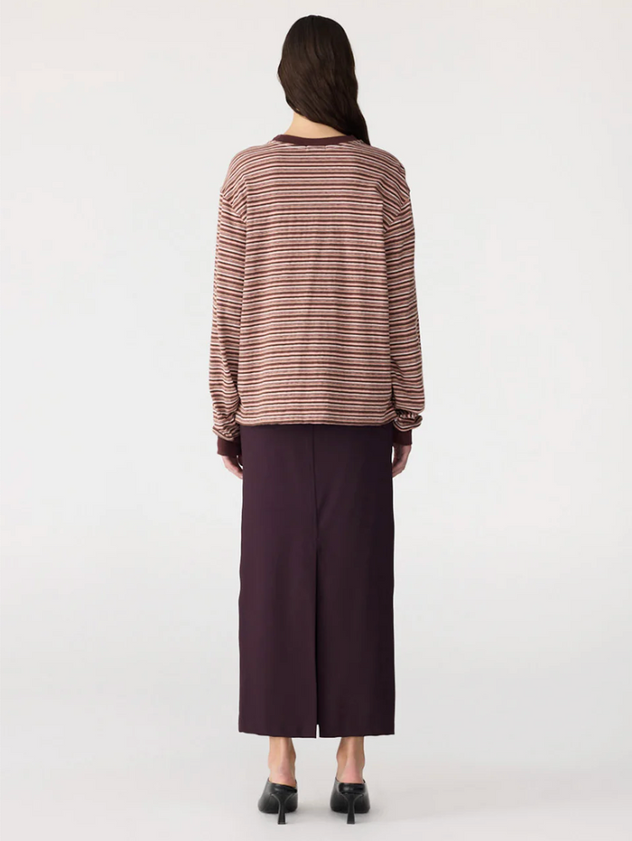 Bassike Stripe Slouch L/S T-Shirt - Pink/Orange/Plum