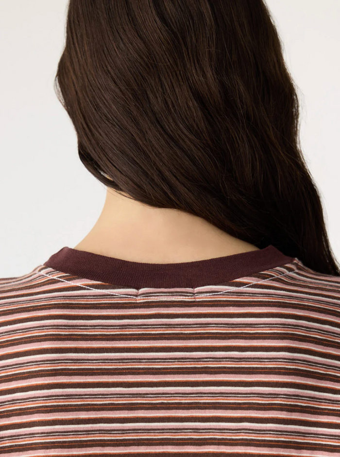 Bassike Stripe Slouch L/S T-Shirt - Pink/Orange/Plum