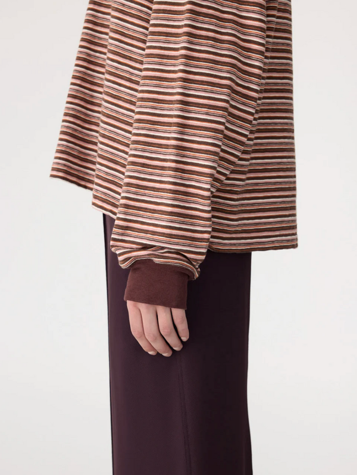 Bassike Stripe Slouch L/S T-Shirt - Pink/Orange/Plum