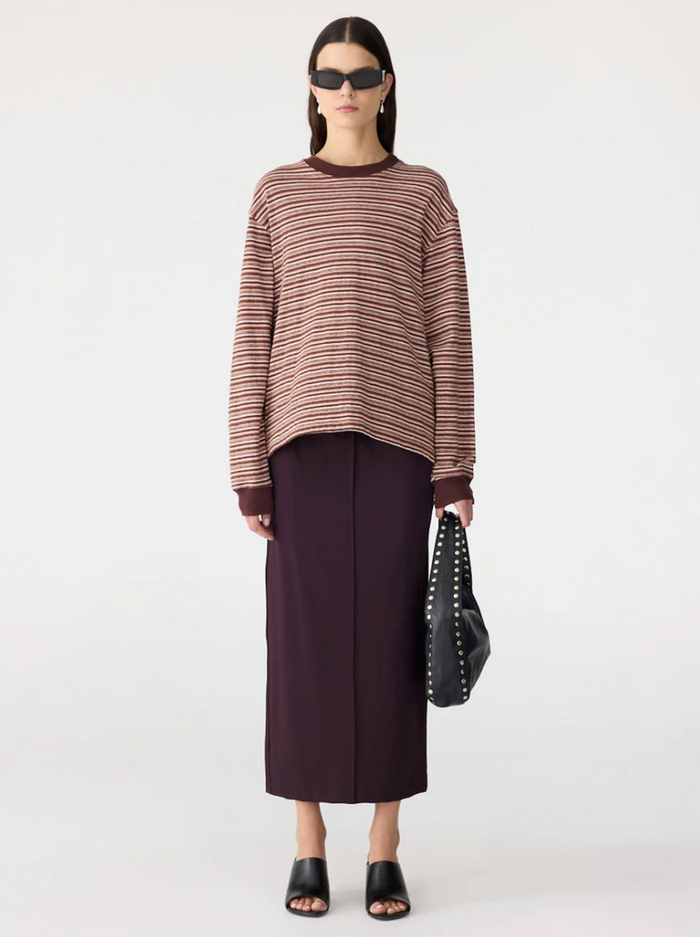 Bassike Stripe Slouch L/S T-Shirt - Pink/Orange/Plum