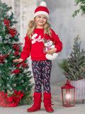 "Believe" Embroidered Christmas Top & Candy Cane Legging Set Mia Belle Girls