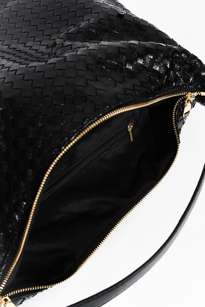 Benita Black Weave Slouch Handbag