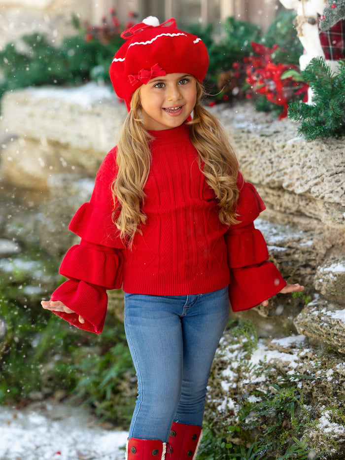 Berry Red Tiered Sleeve Cable Knit Sweater Mia Belle Girls